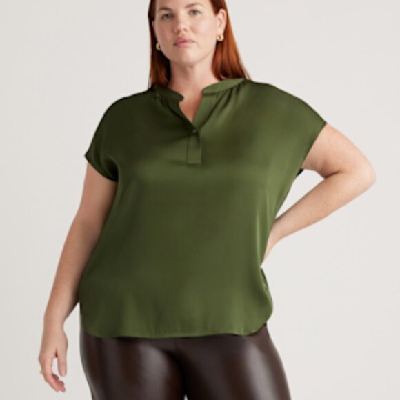 Quince Washable Stretch Silk Dolman Blouse in Basil Green, size Medium. EUC! - Picture 1 of 3
